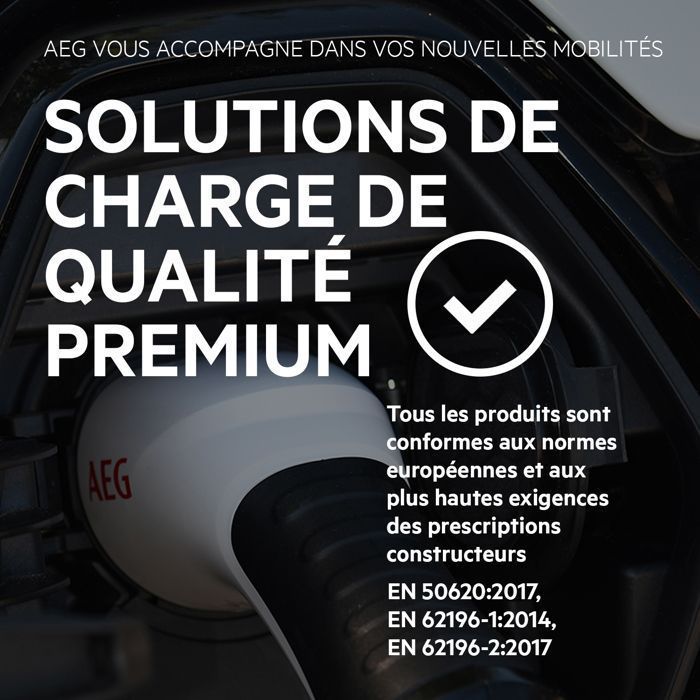 Chargeur portable véhicule électrique & hybride - AEG - Type 2 - Monophasé, 16A, 230V AC - Prise secteur 230V européen - L : 5m.