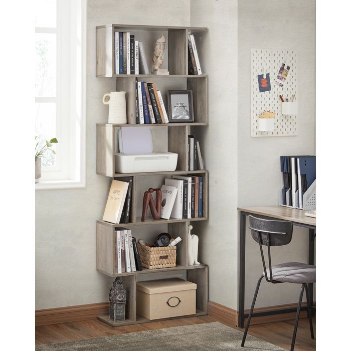 Boekenkast, 6-laags opbergrek, opbergkast, kamerscherm, voor woonkamer, slaapkamer, kantoor, grijsbeige