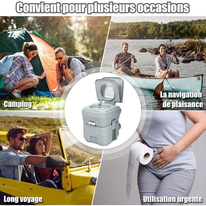 COSTWAY Portable Camping Toilet with Detachable 20L+10L Tanks, Ergonomic Handle, Sealing Device, for Travel and Boat Use, 100KG Capacity, Grey