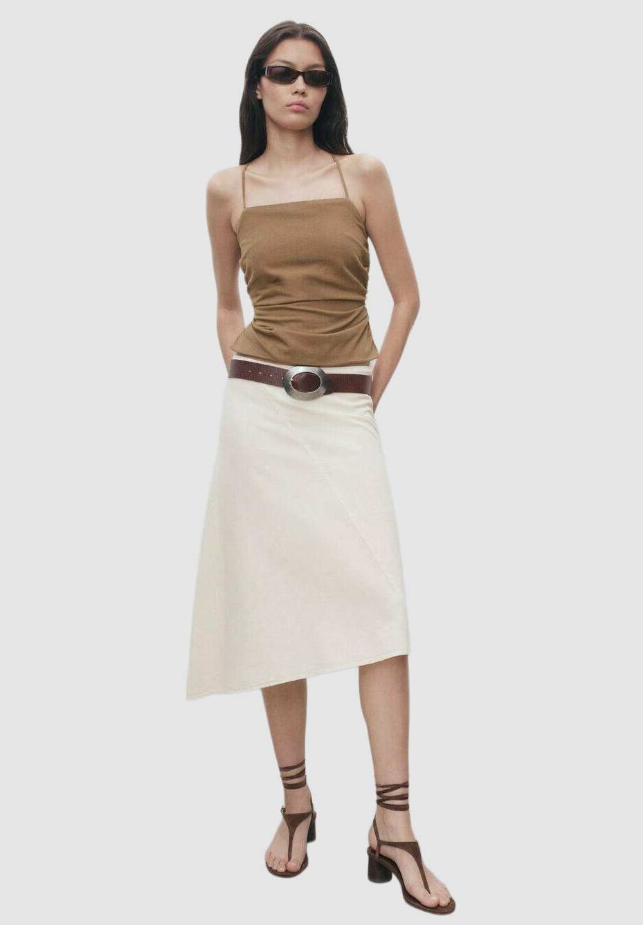 Gonna asimmetrica MIDI Mango - a trapezio - color bianco sporco