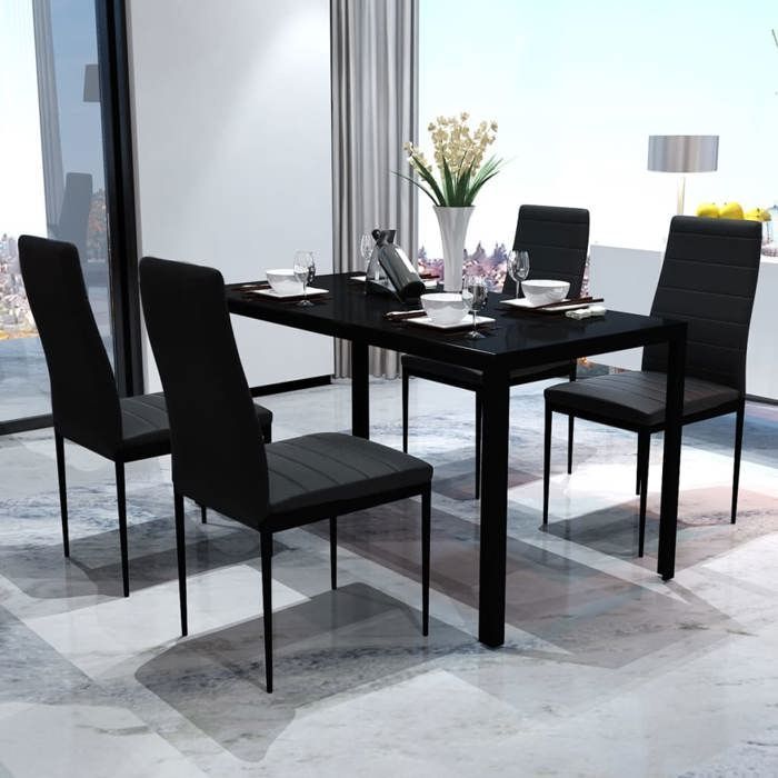 Clarence* Juego de 1 mesa + 4 sillas - SOLOMON - Juego de comedor de cinco piezas, negro y europeo 1502055