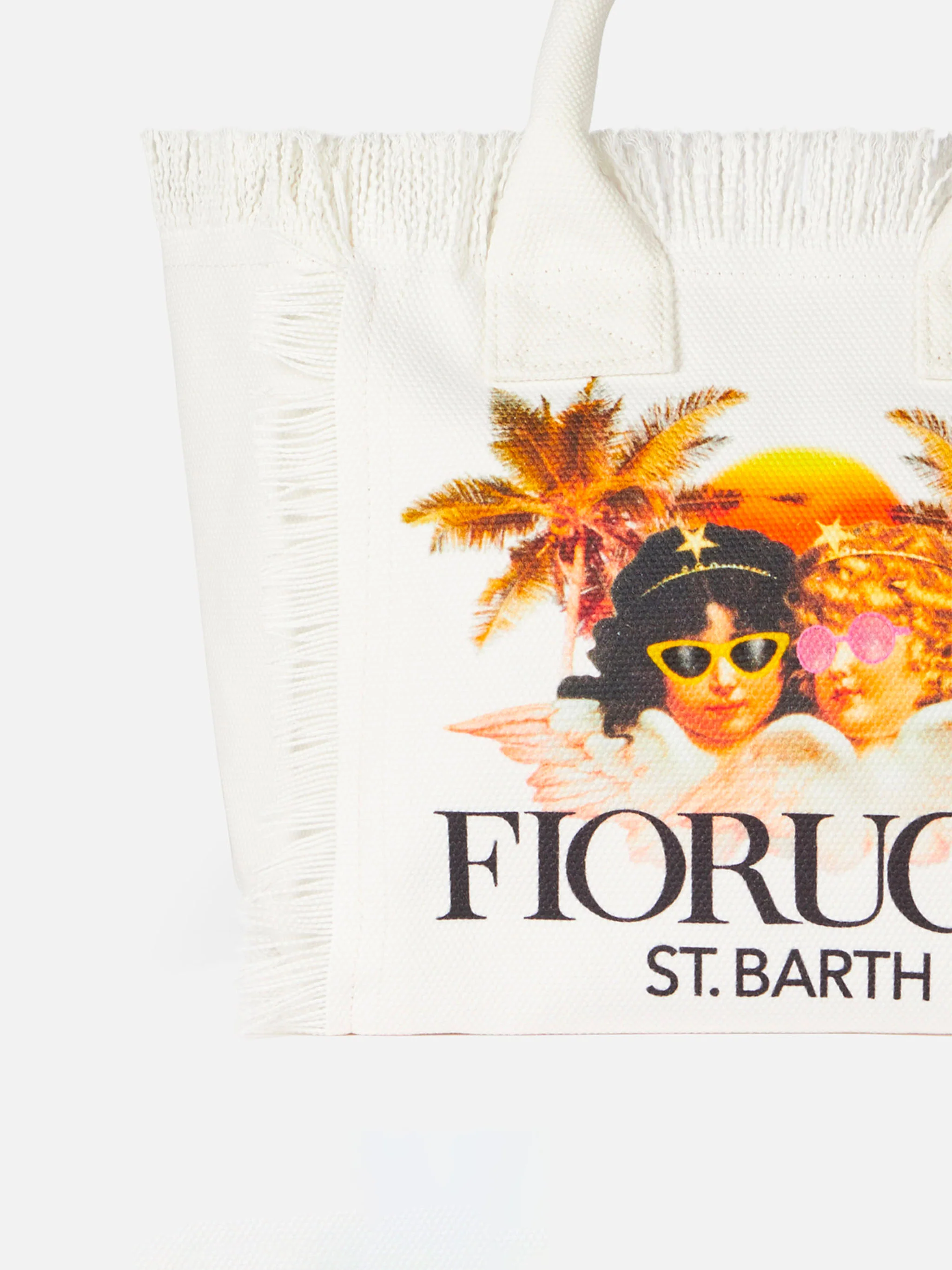 Τσάντα Colette από Λευκό Καμβά με Κρόσσια – Στάμπα Fiorucci Angels, Λογότυπο, Φερμουάρ & Εσωτερική Τσέπη | MC2 Saint Barth | FIORUCCI SPECIAL EDITION