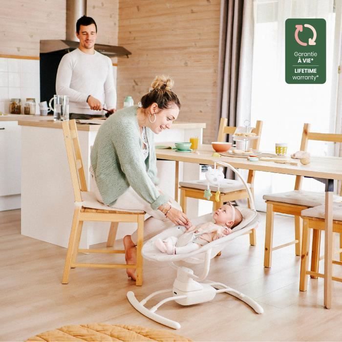Badabulle Electric Baby Swing - Side-Lounging - 3 Swing Speeds - 8 Lullabies - Toy Bar - Lifetime Warranty, Lichen