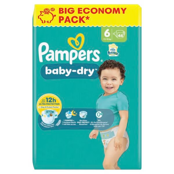 Plenice Pampers Baby-Dry velikost 6 (13–18 kg), 46 kosov