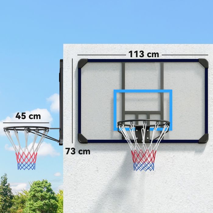 Panier de basketball - SPORTNOW - mural avec panier spécial filet toutes saisons intérieur extérieur - acier - 113x73cm - noir
