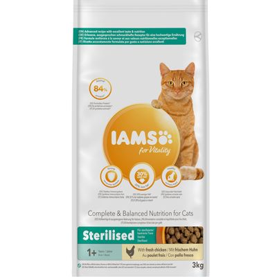 IAMS for Vitality Adult Sterilisiertes Trockenfutter für Katzen mit frischem Hühnchen
