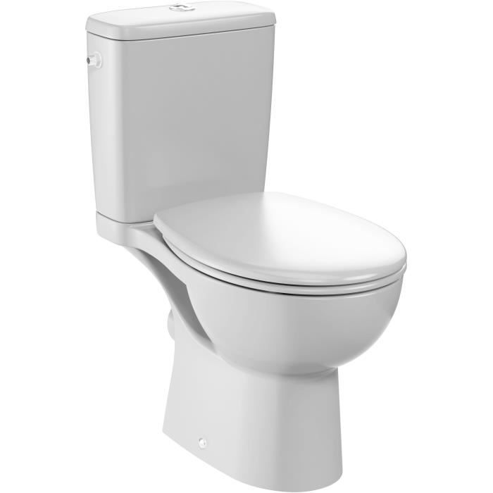 Jacob Delafon E25852-00 WC au sol sans bride Gaspard 3/6L alimentation latérale, abattant extraplat declipsable.