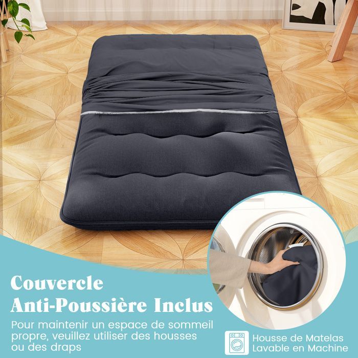 COSTWAY Futon Mattress 90 x 200 CM, Removable Washable Mattress Topper, Portable Floor Mattress with Carry Bag for Camping, Black
