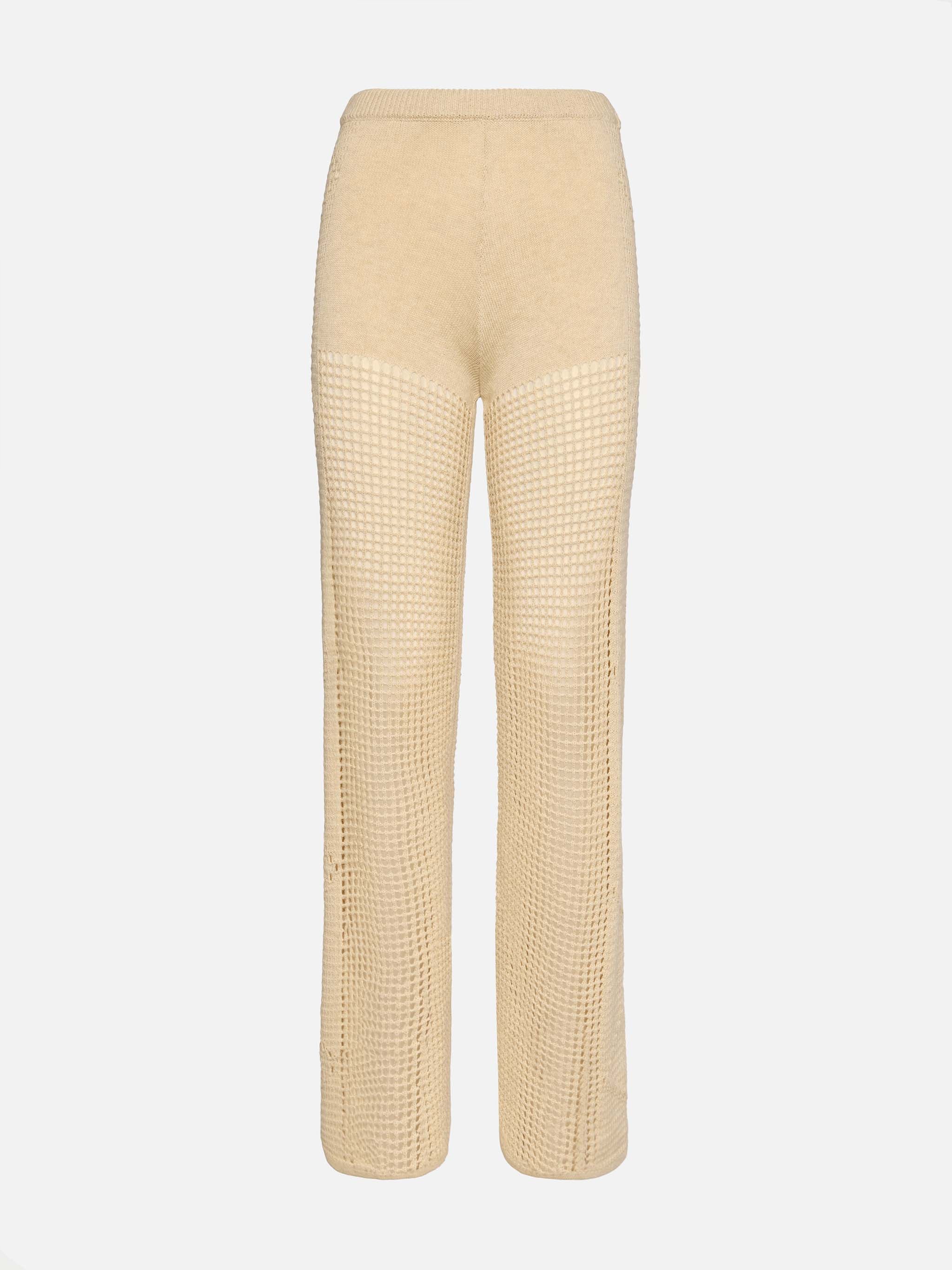 Alva beige gehaakte flared broek