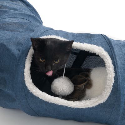 Tunnel per gatti TIAKI con tappetino in peluche