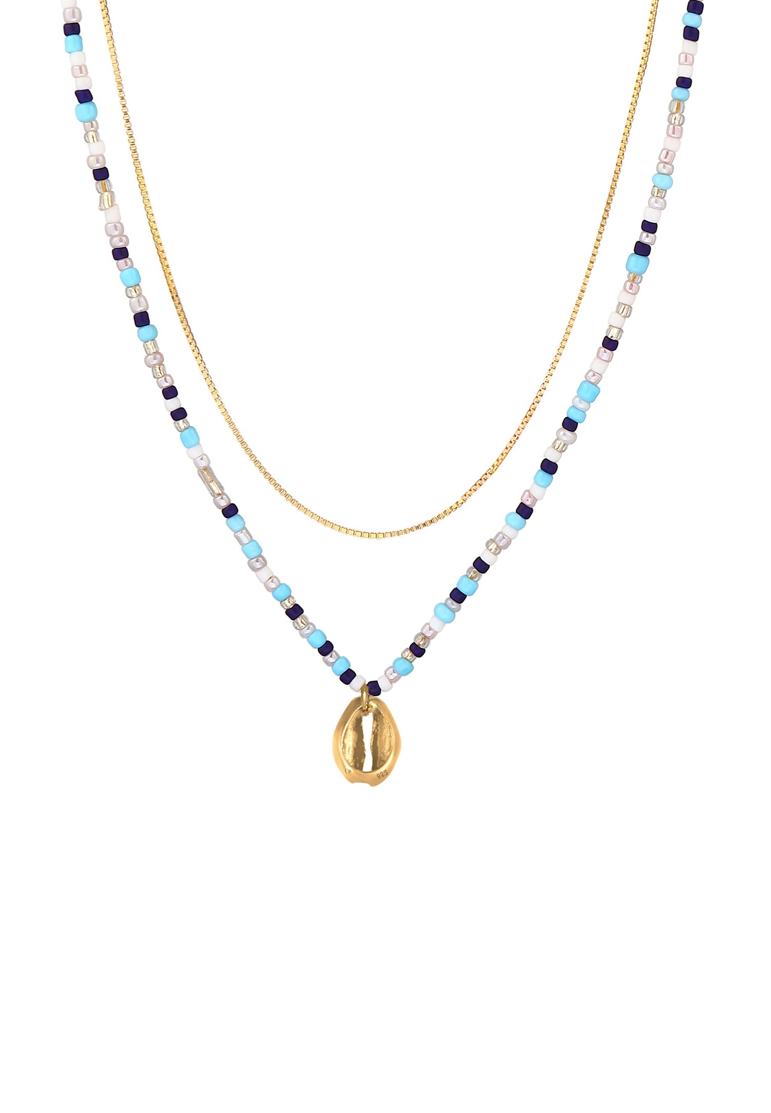 Elli Femmes Couche Coquillage Pendentif Perles de verre Coloré Été Trend en argent sterling 925 plaqué or