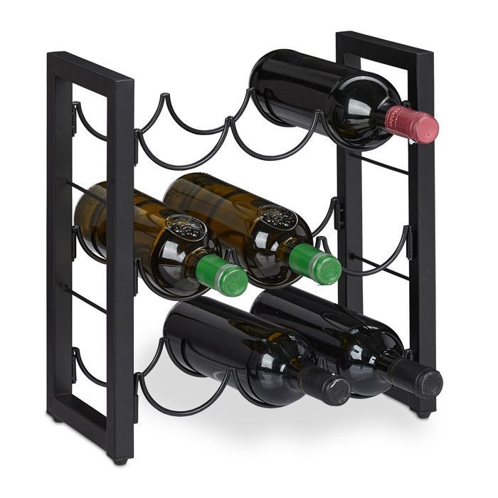 Botellero Relaxdays de 9 ranuras, estante para vino, metal, 37 x 35 x 17 cm (alto x ancho x profundidad), cocina y bar, negro.