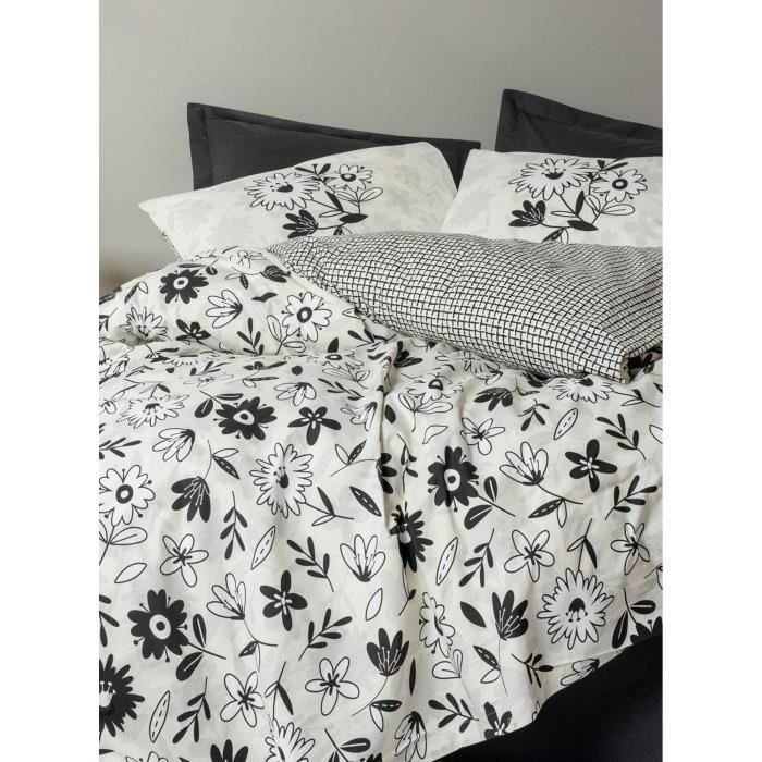 Juego de ropa de cama: 1 funda nórdica de 220 x 240 cm + 2 fundas de almohada de 60 x 60 cm - 100 % algodón reforzado - Negro