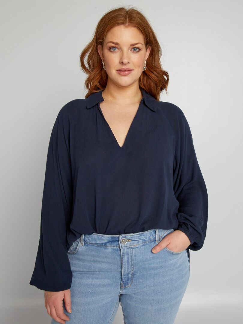 Zachte, bedrukte blouse met pofmouwen - blauw