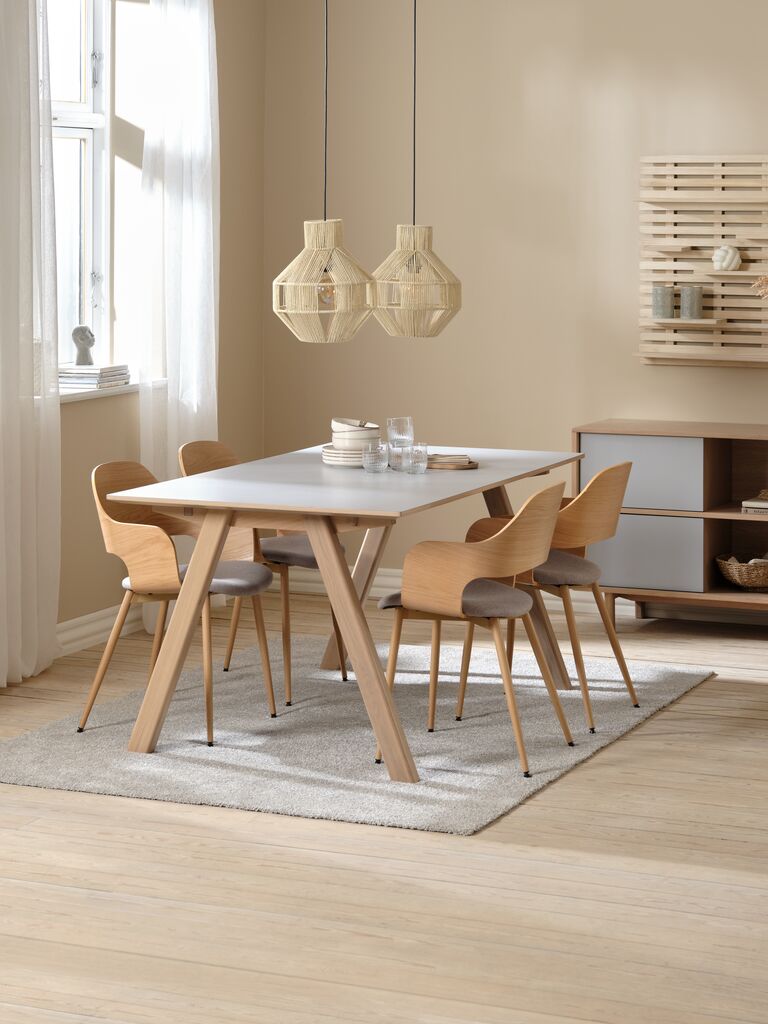 EGEBJERG Blagovaonski stol EGEBJERG 90x160/250 svijetlo siva/hrast