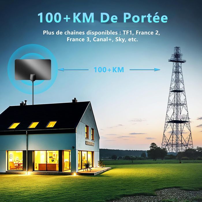 Antena de TV de interior potente - Antena de TV con amplificador de señal 4K 1080P - para canales locales - Cable coaxial de 5 m