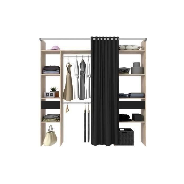 ARTIC double wardrobe - W198 x D48 x H203 cm - Oak finish + black curtain - Made in France