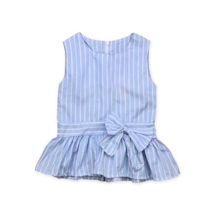 Dress 0-3 Years Baby Girl Toddler Dress with Vertical Stripes Blue Bowknot Sleeveless Summer Fashion