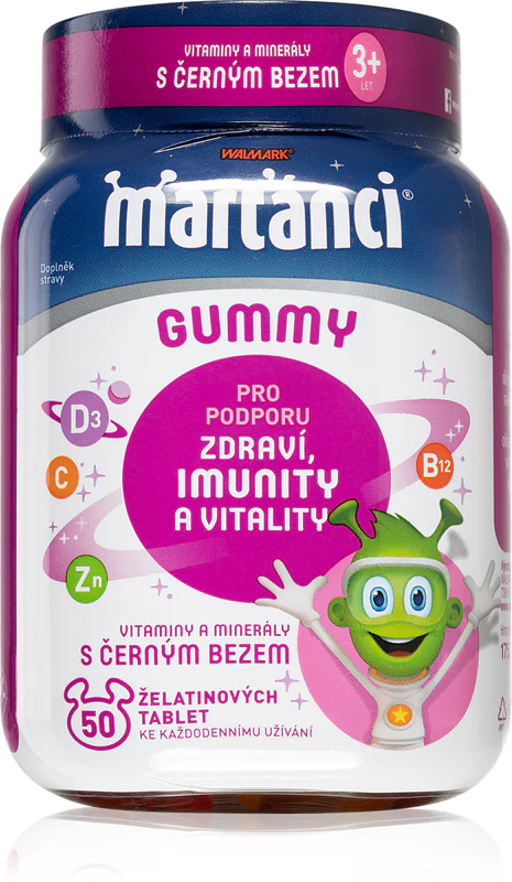 MARŤÁNCI Cápsulas mastigáveis de goma de sabugueiro, suplemento alimentar para fortalecer o sistema imunológico.