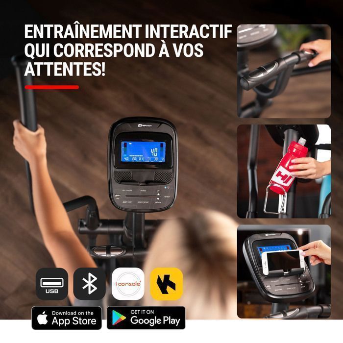 Elíptico doméstico Hop-Sport HS-160CF Stage, volante de 24 kg, 32 níveis de resistência magnética, 12 programas, cinza.