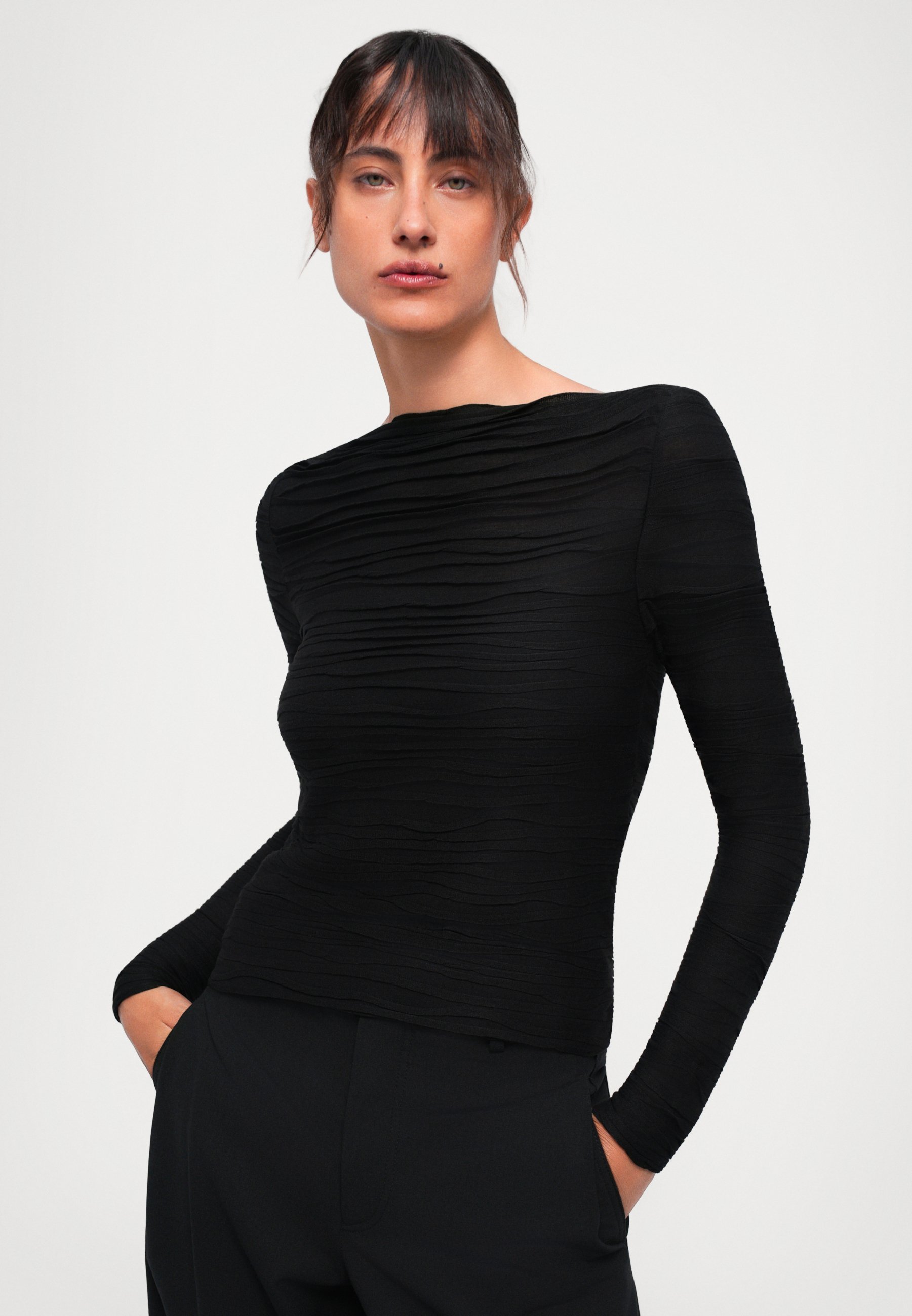 Proenza Schouler White Label PALOMA TEXTURÉ - Haut à manches longues - noir