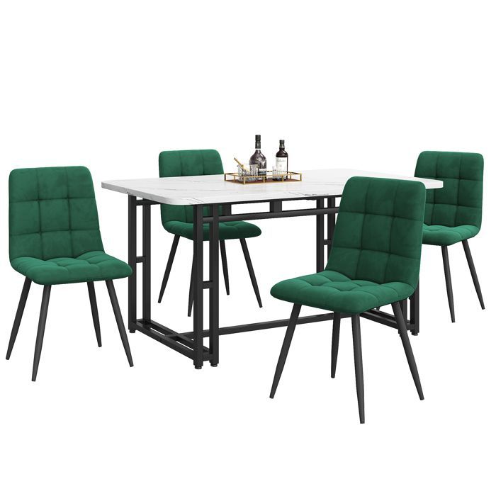 Plaque épaissie140x80cm Table de salle à manger noire avec 4 chaises Set,Set de table de cuisine moderne, chaises de salle à mange