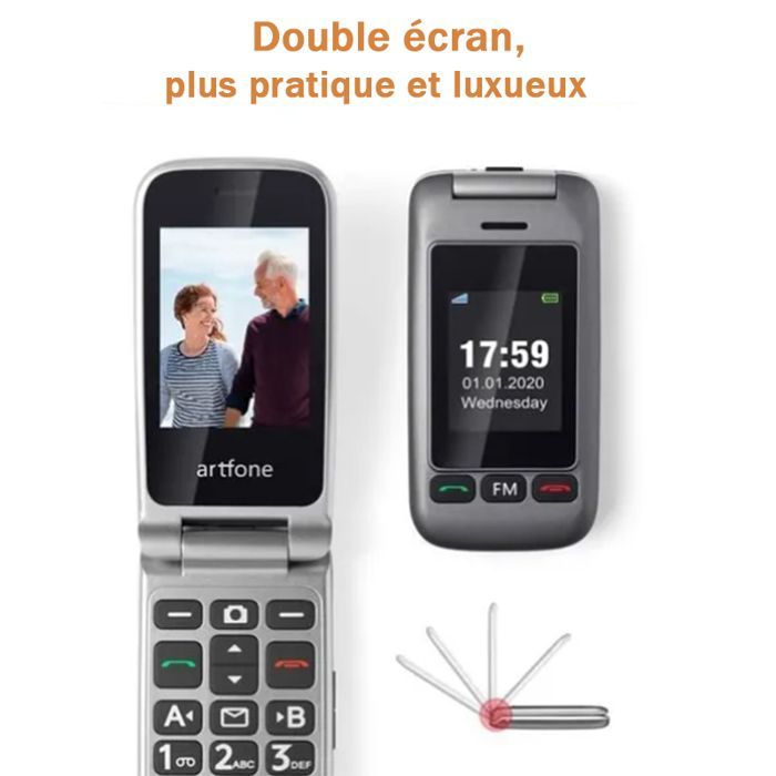 artfone G6 4G Téléphone portable pour personnes âgées - Grandes touches, Lampe Torche, Batterie 1300mAh, Double SIM, Bouton SOS