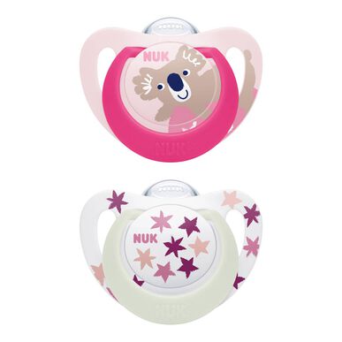 Nuk Star Day & Night Girl 18-36M -tutit, ortodonttiset, pinkit, 2 kpl