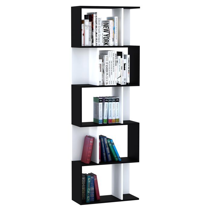 Estantería - HOMCOM - Mueble de almacenamiento en forma de S de 5 niveles para salón/dormitorio - Madera - 60x24x184,5cm - Blanco y negro