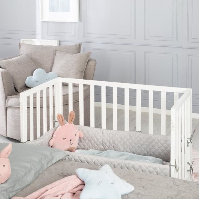 Berço ROBA Style 2 em 1 para dormir junto com a família + colchão - Protetor de berço e grade de proteção - Branco