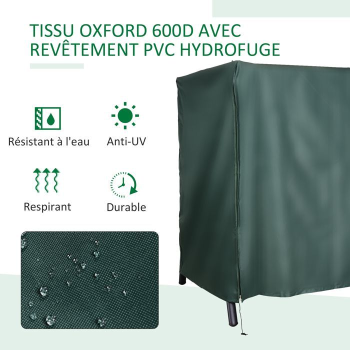 Housse de protection pour balancelle de jardin - Outsunny - toile oxford - ouverture zippée - 177 x 114 x 152 cm - vert foncé