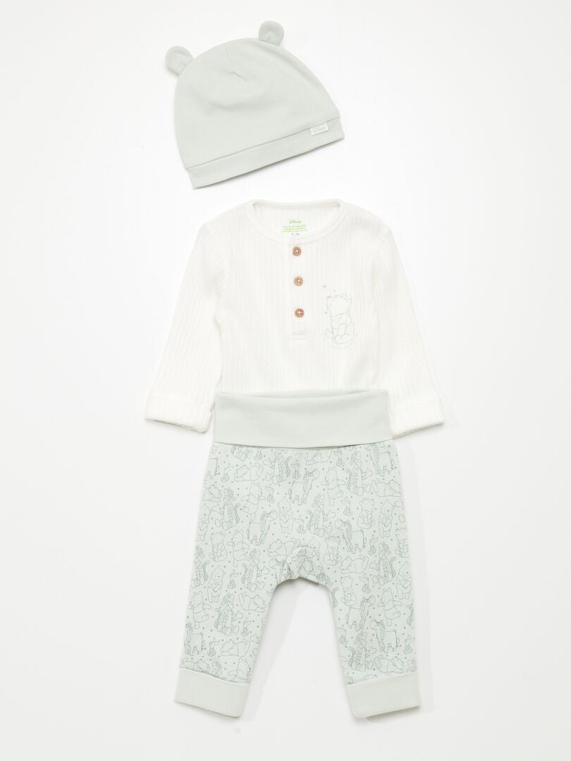 Disney Winnie de Pooh 3-delige set: romper, broek en muts - blauw