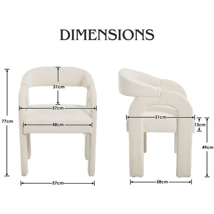 Ya-Home Dining Chair Set of 2 Chenille Dining Chairs, Modern Kitchen Chairs with Curved Backrest, White