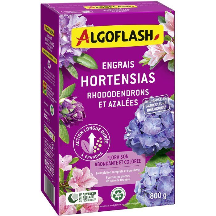Fertilizzante acidofilo - ALGOFLASH - Ortensie, rododendri e azalee - 800 g - UAB