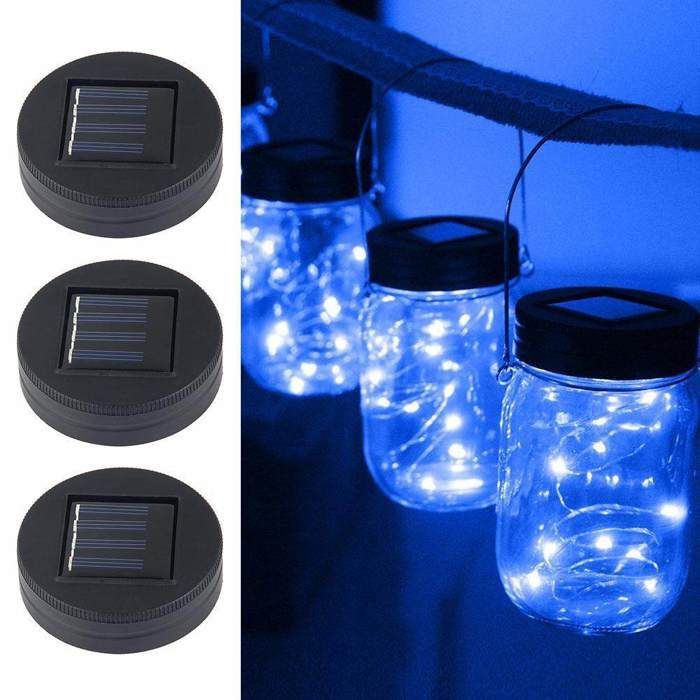 Solcellslampor för Mason-krukor, 3-pack, Trädgårdsdekoration, Solcellslampor med 20 LED-ljus, Bäst för munnen