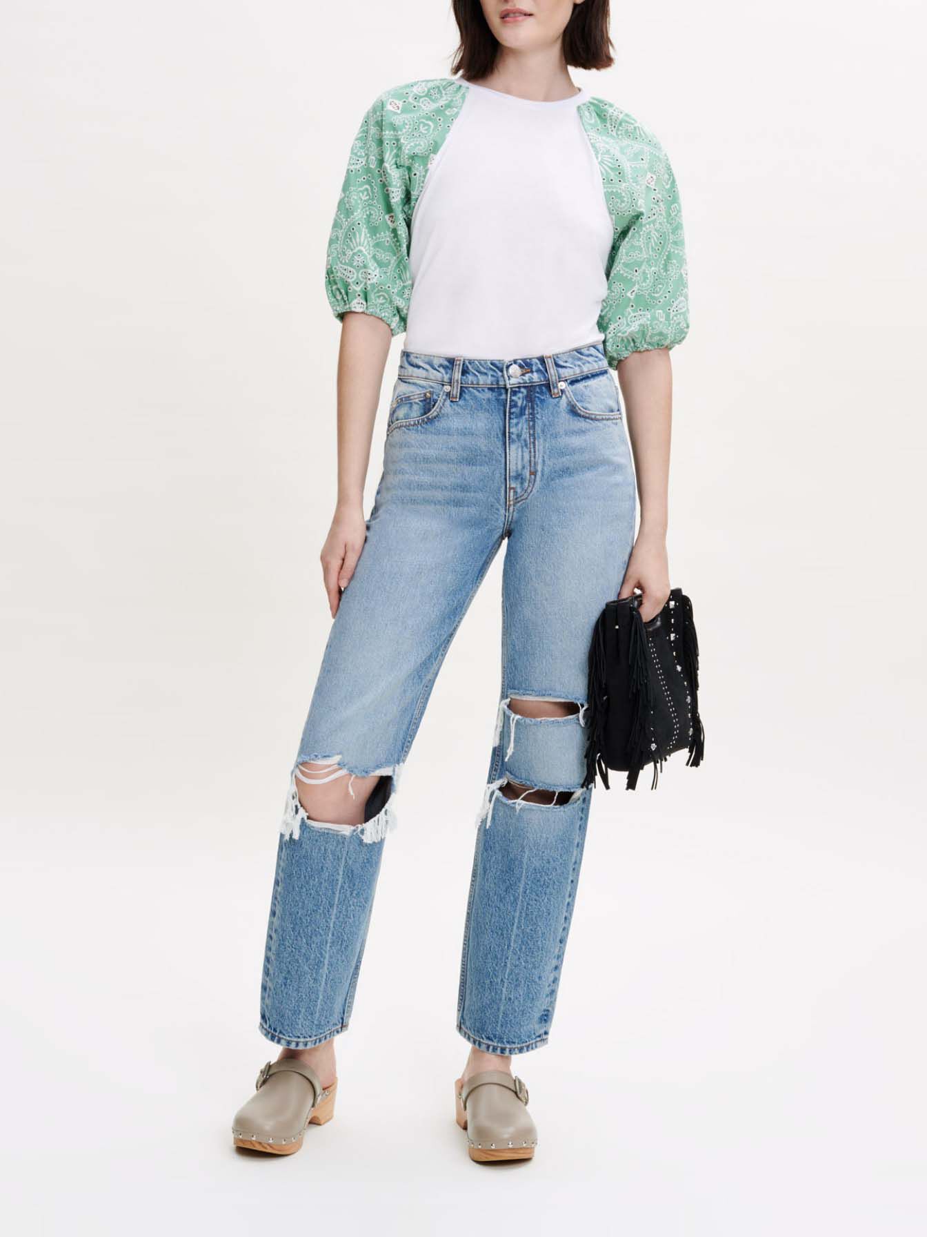 Tricou din amestec de materiale - Alb