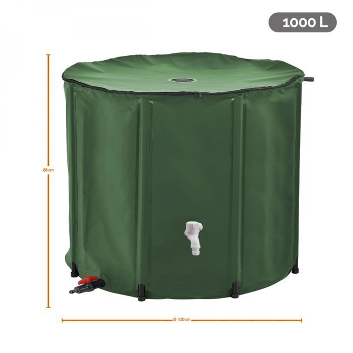 Réservoir souple, récupérateur d'eau de pluie pliable - 1000 L - Vert - Linxor