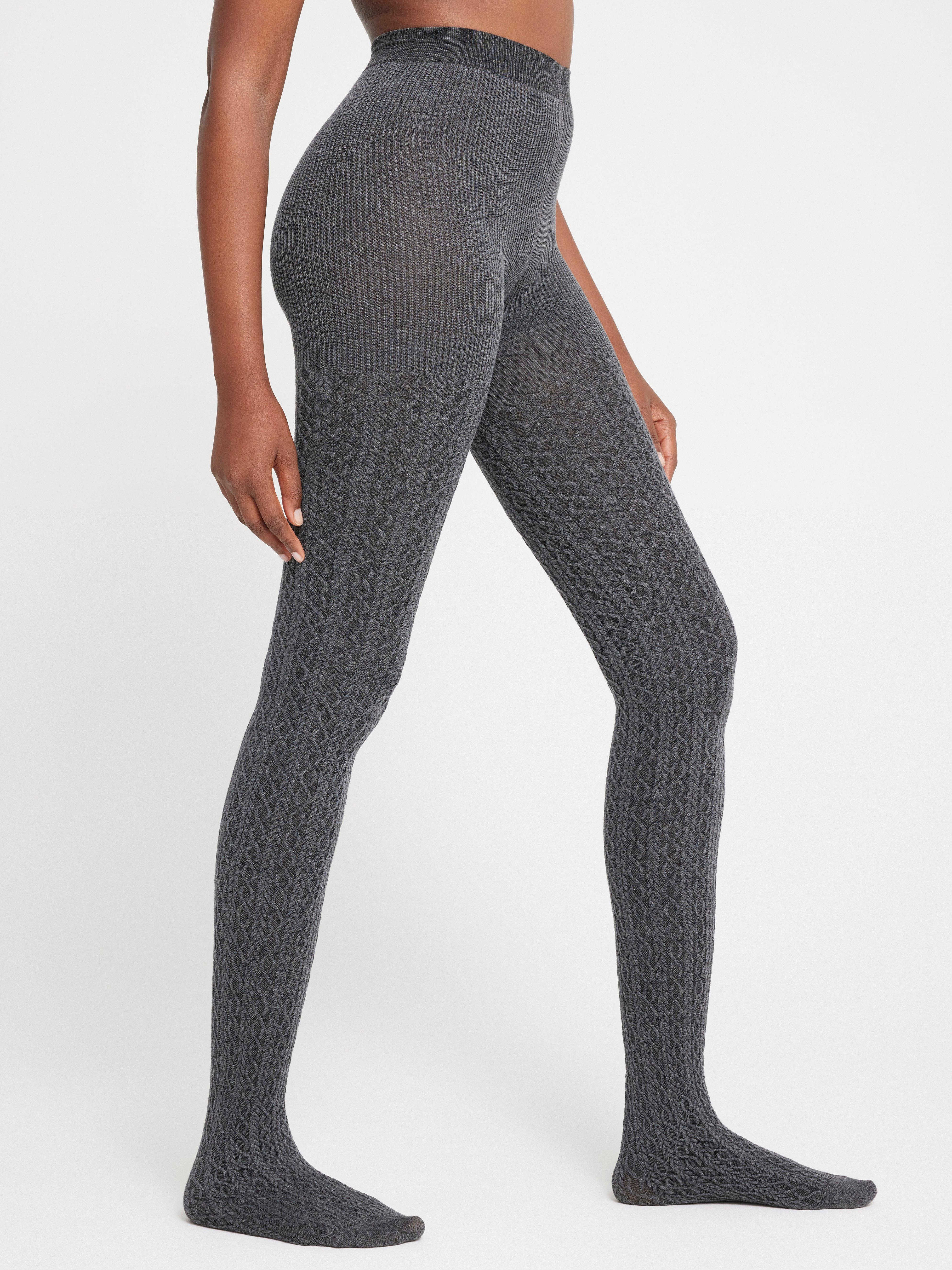 Kabelstickad strumpbyxa Grey Melange