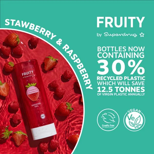 Gel de ducha con aroma a fresa y frambuesa, 250 ml.