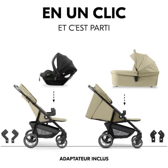 HAUK – Shop N Care Trio 3-in-1 Reiseset – Kinderwagen + Babywanne + Autositz + Adapter – 4 Räder – Olivgrün