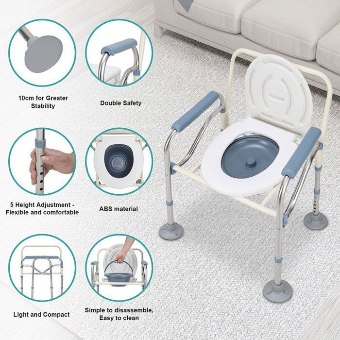 Silla inodoro, cubo higiénico, capacidad de 150 kg, altura regulable, segura, cubo incluido, fija, silla de ducha, silla de baño