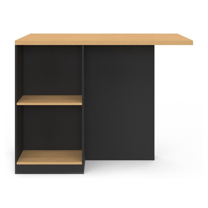 IDMARKET TINO 120cm Central Island with Bottle Rack, 4 Person Capacity, Black Wood with Beech-Effect Worktop