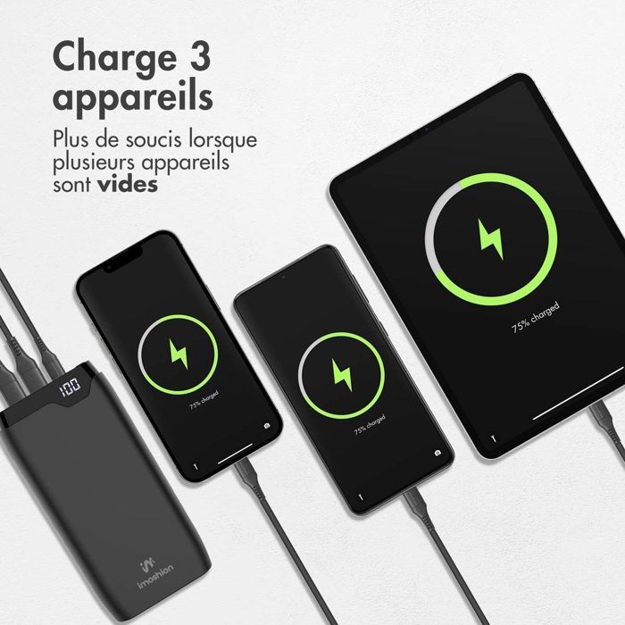 Batterie externe - 20.000 mAh - Quick Charge et Power Delivery - Noir