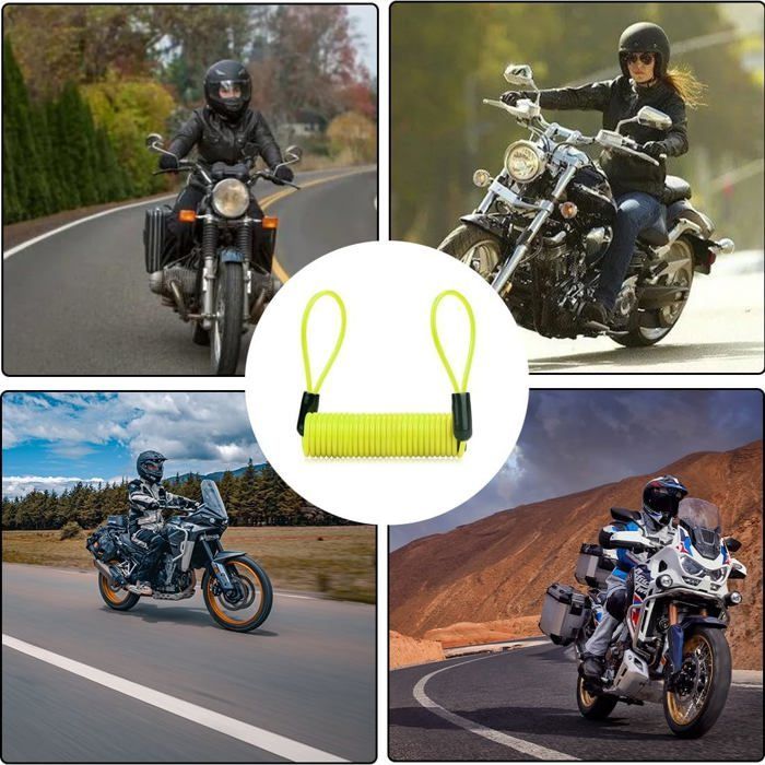 Lucchetto a disco per moto + catena antifurto + cavo di sicurezza con ritorno automatico, compatibile con moto, scooter e biciclette.