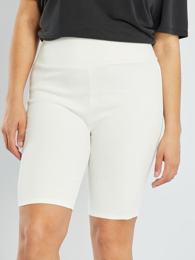 Geribbelde gebreide fietsbroek - wit