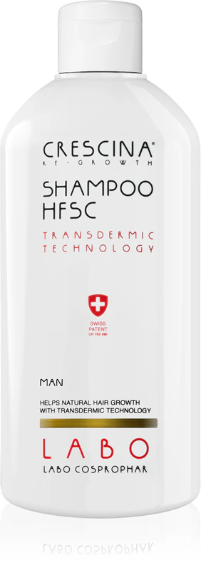 Shampoo transdérmico Crescina para homens contra queda e afinamento capilar.