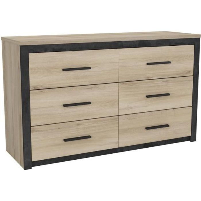 Cassettiera COLORADO a 6 cassetti - Finitura rovere e nera - L 129,1 x P 41,8 x H 77,1 cm - DEMEYERE
