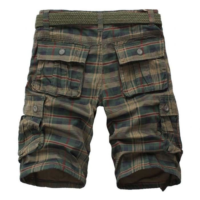 Bermuda Homme Cargo À Carreaux - Boutique Hugo - Vert Militaire - Multi-poche