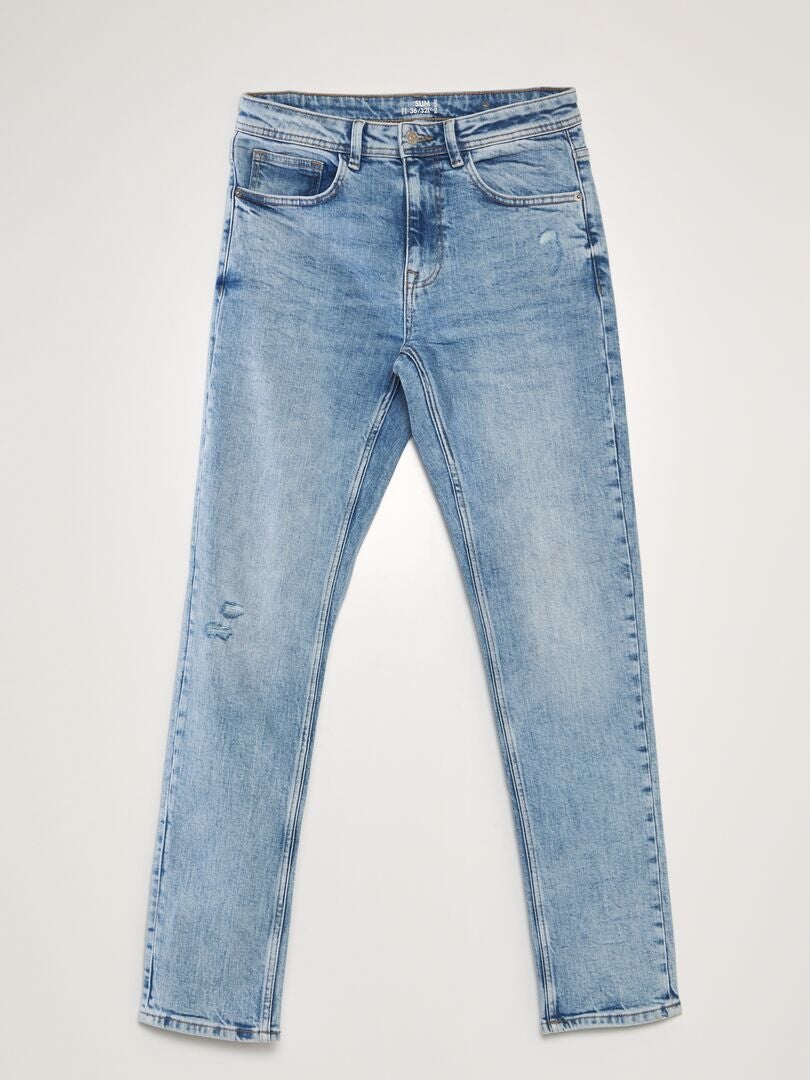 Calça jeans slim com detalhes desgastados - L32 - AZUL