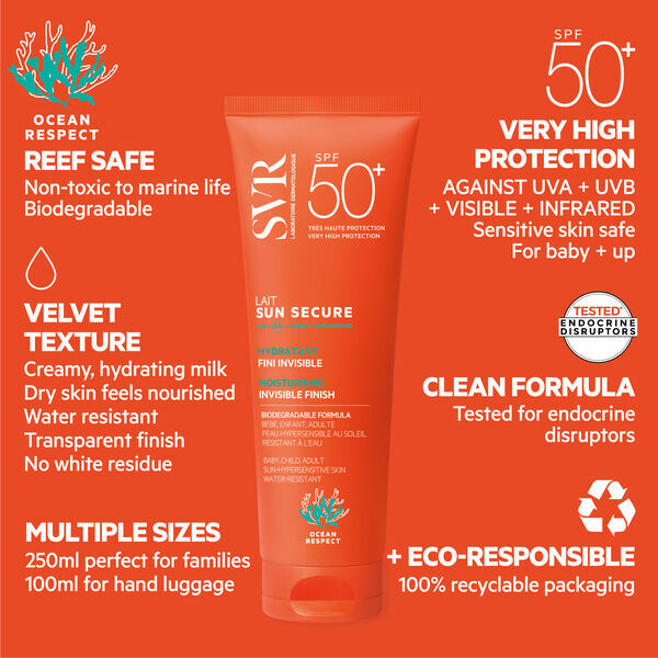 SVR SUN SECURE Opalovací mléko na obličej a tělo SPF 50+, 250 ml